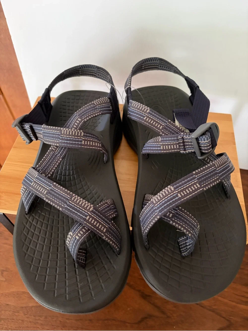 Chaco Sport Sandals. Gray & Blue with Patterned Straps. Men’s 9